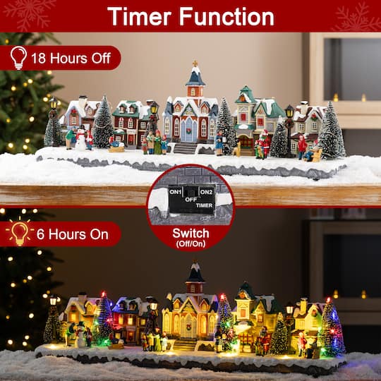 Glitzhome® 22" Lighted Christmas Santa Musical Resin Village with Timer